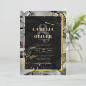 LeahG® Black Gold Alcohol Inkt Trouw UITNODIGING (Staand voorkant)