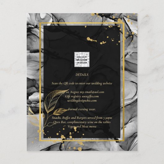 LeahG® Black Gold Alcohol Inkt Trouw UITNODIGING Flyer (Achterkant)