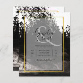 LeahG Black Gold INK Abstract Trouw Uitnodiging (Voorkant / Achterkant)