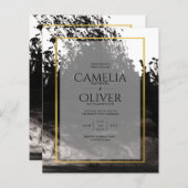 LeahG Black Gold INK Abstract Wedding Invite (Voorkant / Achterkant)