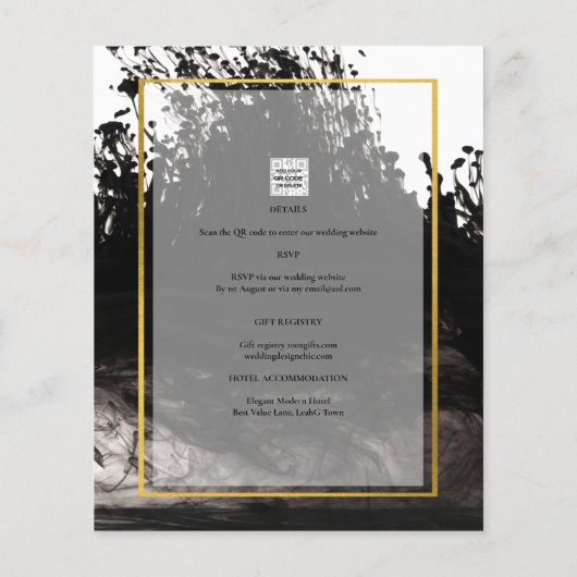 LeahG Black Gold INK Abstract Wedding Invite (Achterkant)