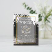 LeahG Black Gold INK Abstract Wedding Invite (Staand voorkant)