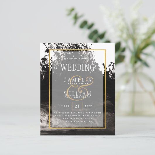 LeahG Black Gold INK Abstract Wedding Invite (Staand voorkant)