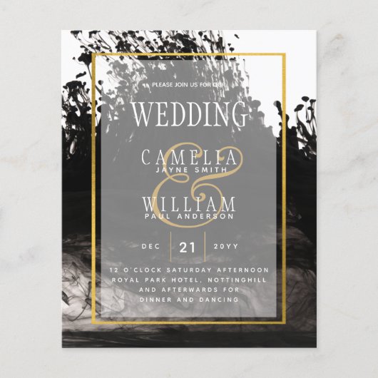 LeahG Black Gold INK Abstract Wedding Invite (Voorkant)