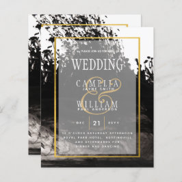 LeahG Black Gold INK Abstract Wedding Invite
