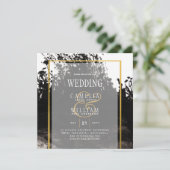 LeahG Black Gold INK Abstract Wedding Invite (Staand voorkant)