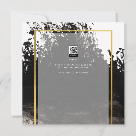 LeahG Black Gold INK Abstract Wedding Invite (Achterkant)