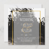LeahG Black Gold INK Abstract Wedding Invite (Voorkant)