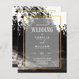 LeahG Black Gold INK Abstract Wedding Invite