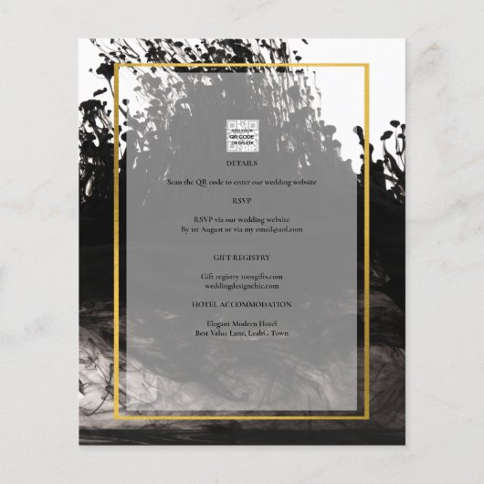 LeahG Black Gold INK Abstract Wedding Invite Flyer (Achterkant)