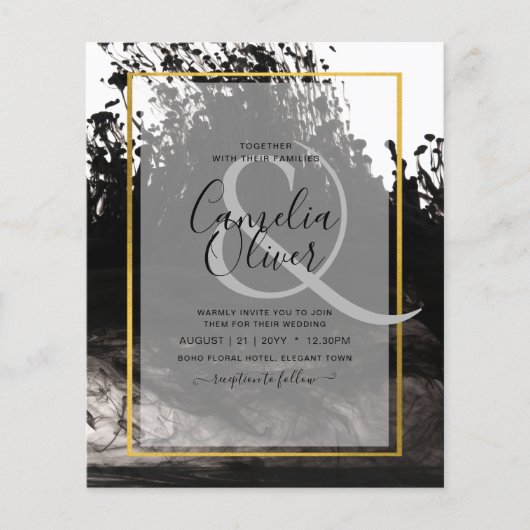 LeahG Black Gold INK Abstract Wedding Invite Flyer (Voorkant)
