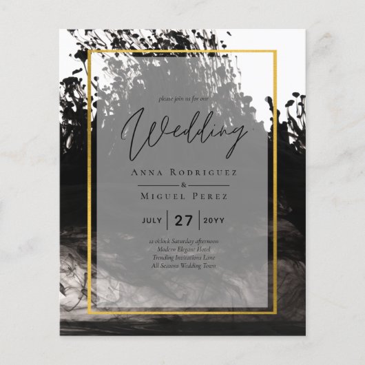 LeahG Black Gold INK Abstract Wedding Invite Flyer (Voorkant)