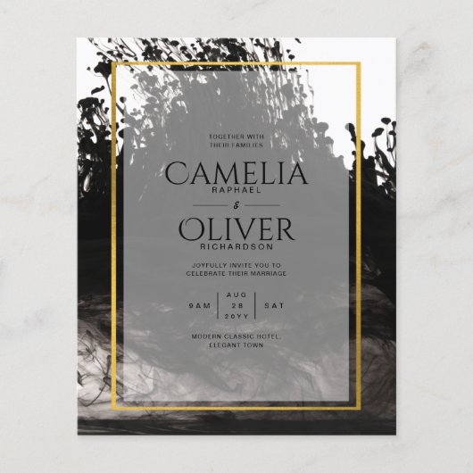 LeahG Black Gold INK Abstract Wedding Invite Flyer (Voorkant)