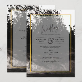 LeahG Black Gold INK Abstract Wedding Invite Kaart