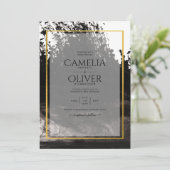 LeahG Black Gold INK Abstract Wedding Invite Kaart (Staand voorkant)