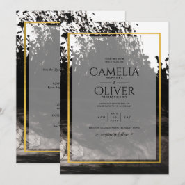 LeahG Black Gold INK Abstract Wedding Invite Kaart