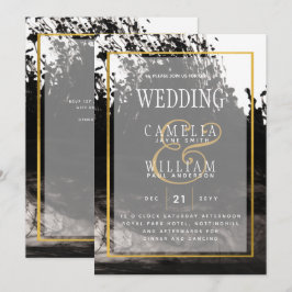 LeahG Black Gold INK Abstract Wedding Invite Kaart