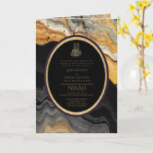 LeahG Black Gold Islamitische Moslim Trouwkaarten Kaart (Gele Bloem)