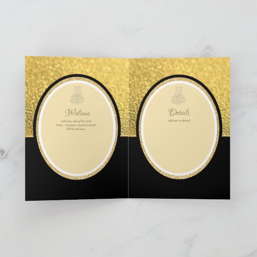 LeahG Black Gold Islamitische Moslim Trouwkaarten Kaart (Binnen)