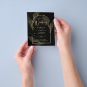 LeahG Black Gold Leaves Modern Huwelijks UITNODIGI Flyer (Hand)