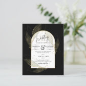 LeahG Black Gold Leaves Modern Wedding INVITE (Staand voorkant)