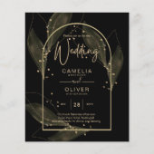 LeahG Black Gold Leaves Modern Wedding INVITE (Voorkant)