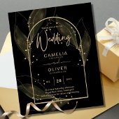 LeahG Black Gold Leaves Modern Wedding INVITE