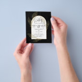LeahG Black Gold Leaves Modern Wedding INVITE Flyer (Hand)