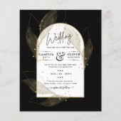 LeahG Black Gold Leaves Modern Wedding INVITE Flyer (Voorkant)