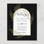 LeahG Black Gouden Bladeren Moderne Trouw UITNODIG (Voorkant)