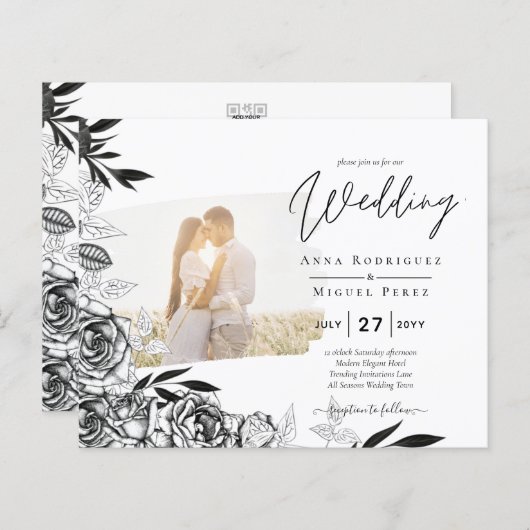LeahG Black White Rozen Photo Overlay Wedding (Voorkant / Achterkant)