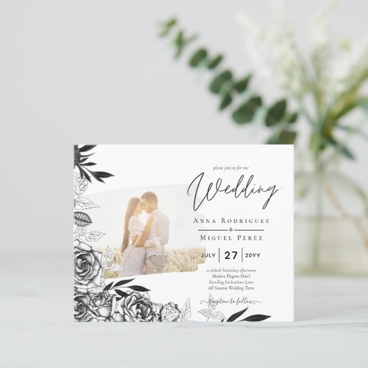 LeahG Black White Rozen Photo Overlay Wedding (Staand voorkant)