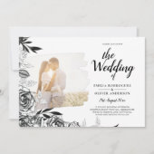 LeahG Black White Rozen Photo Overlay Wedding Kaart (Voorkant)