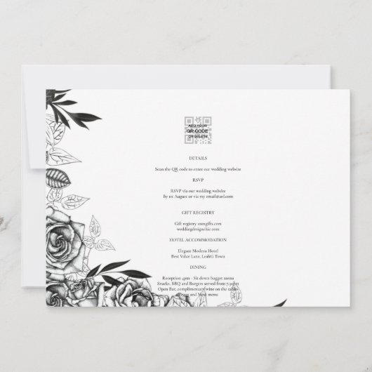 LeahG Black White Rozen Photo Overlay Wedding Kaart (Achterkant)