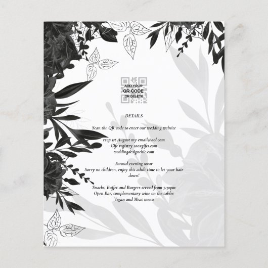 LeahG Black White Rozen Wedding Budget INVITE (Achterkant)