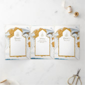 LeahG Blauwe Islamitische Moslim Bruiloft Nodigt N Drieluik Uitnodiging (Binnen)