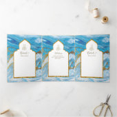 LeahG Blauwe Islamitische Moslim Bruiloft Nodigt N Drieluik Uitnodiging (Binnen)