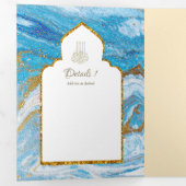 LeahG Blauwe Islamitische Moslim Bruiloft Nodigt N Drieluik Uitnodiging (Binnenzijde eerst)