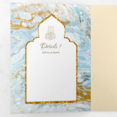 LeahG Blauwe Islamitische Moslim Bruiloft Nodigt N Drieluik Uitnodiging (Binnenzijde eerst)