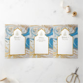 LeahG Blauwe Islamitische Moslim Bruiloft Nodigt N Drieluik Uitnodiging (Binnen)