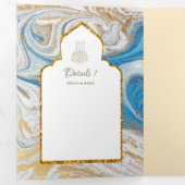 LeahG Blauwe Islamitische Moslim Bruiloft Nodigt N Drieluik Uitnodiging (Binnenzijde eerst)