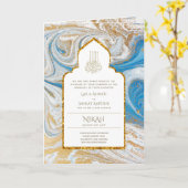 LeahG Blauwe Islamitische Moslim Bruiloft Nodigt N Kaart (Gele Bloem)