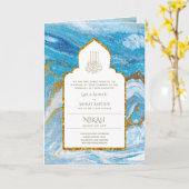 LeahG Blauwe Islamitische Moslim Bruiloft Nodigt N Kaart (Gele Bloem)