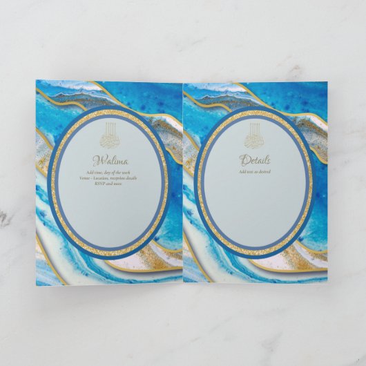 LeahG Blauwe Islamitische Moslim Bruiloft Nodigt N Kaart (Binnen)