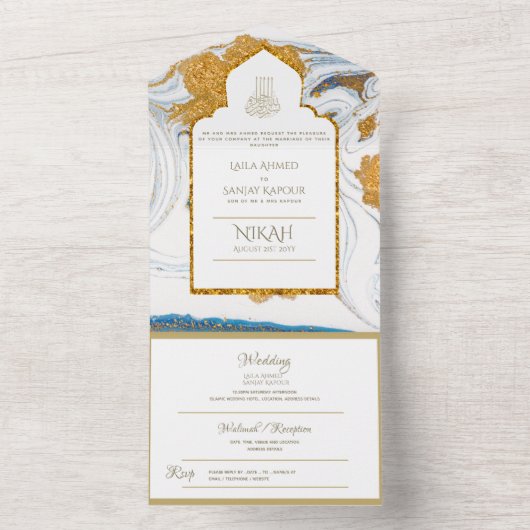 LeahG Blauwe Islamitische Moslim Trouw Uitnodiging (Binnen)