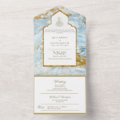 LeahG Blauwe islamitische moslim trouwkaarten Nika All In One Uitnodiging (Binnen)