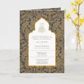 LeahG Blauwe islamitische moslim trouwkaarten Nika Kaart (Gele Bloem)