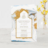 LeahG Blauwe islamitische moslim trouwkaarten Nika Kaart (Gele Bloem)