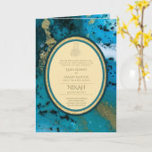 LeahG Blauwe islamitische moslim trouwuitnodiginge Kaart (Gele Bloem)