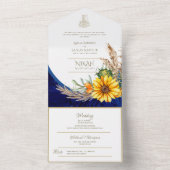 LeahG Blauwe Zonnebloem Bloemen Islamitische Mosli All In One Uitnodiging (Binnen)